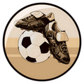 Vintage soccer cleats resting on a classic soccer ball.