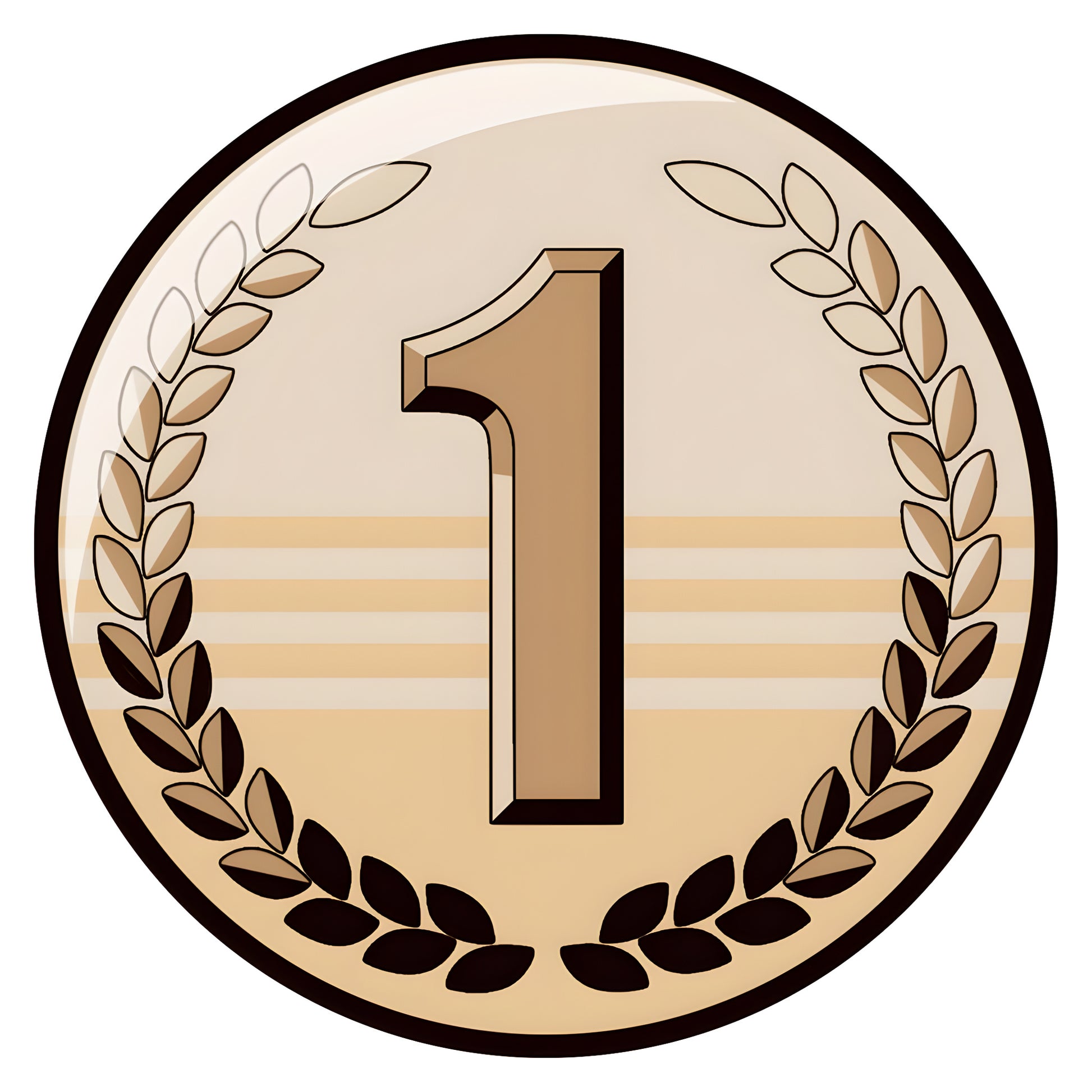 Gold medal with a number one and laurel wreath design for first place.