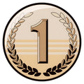 Gold medal with a number one and laurel wreath design for first place.
