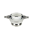 2.5 inch nickel plated quaich with Celtic design and double handles.