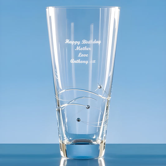 25cm diamante conical vase with spiral design and happy birthday mother engraving.