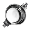 Pewter quaich bowl with Scottish thistle handles, top view.