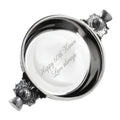 Example engraving (birthday): "Happy 60th Karen / Love always" inside the 3" Scottish Thistle Handle Pewter Quaich Bowl