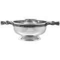 Pewter quaich bowl with Scottish thistle handles and Celtic design.