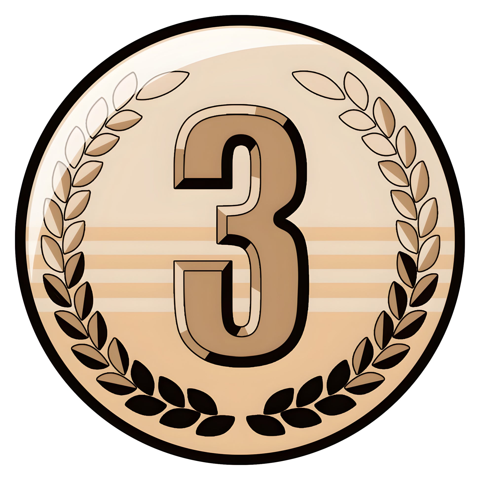 Bronze medal with laurel graphics and large number three for third place