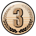 Bronze medal with laurel graphics and large number three for third place