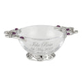 Example engraving (christening): "Isla Rose / 8th May 2027" on the 4" Glass & Pewter Purple Stone Celtic Quaich Bowl