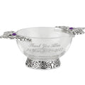 Example engraving (thank you): "Thank You Alan / 25 Years 2002 – 2027" on the 4" Glass Stag Quaich Bowl