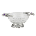 Example engraving (wedding): "Mark & Louise / 12th December 2026" on the 4" Glass Thistle Quaich Bowl