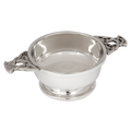 4-inch Highland pewter quaich with Celtic design and handles, traditional Scottish bowl.