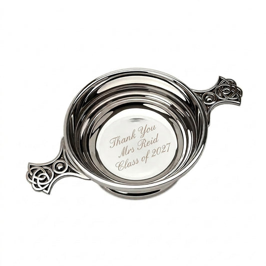 Example engraving (thank you): "Thank You / Mrs Reid / Class of 2027" inside the 4" Quaich Bowl Ribbed