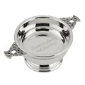 Example engraving (wedding): "Emma & Jamie / 12th June 2027" inside the 5" Nickel Plated Quaich Bowl