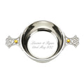 Example engraving (wedding): "Lauren & Ryan / 22nd May 2027" inside the 5" Quaich Bowl Celtic Weave Handle Topaz