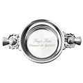 Example engraving (christening): "Freya Rose / Christened 4th April 2027" inside the 5" Thistle Handle Pewter Quaich Bowl