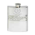 Example engraving (crest): "BALLOCH ESTATE / SHOOT 2027" on the 6oz Hip Flask Celtic Casting
