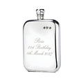 Example engraving (birthday): "Ross / 21st Birthday / 4th March 2027" on the 8oz Pewter Victorian Pewter Hip Flask