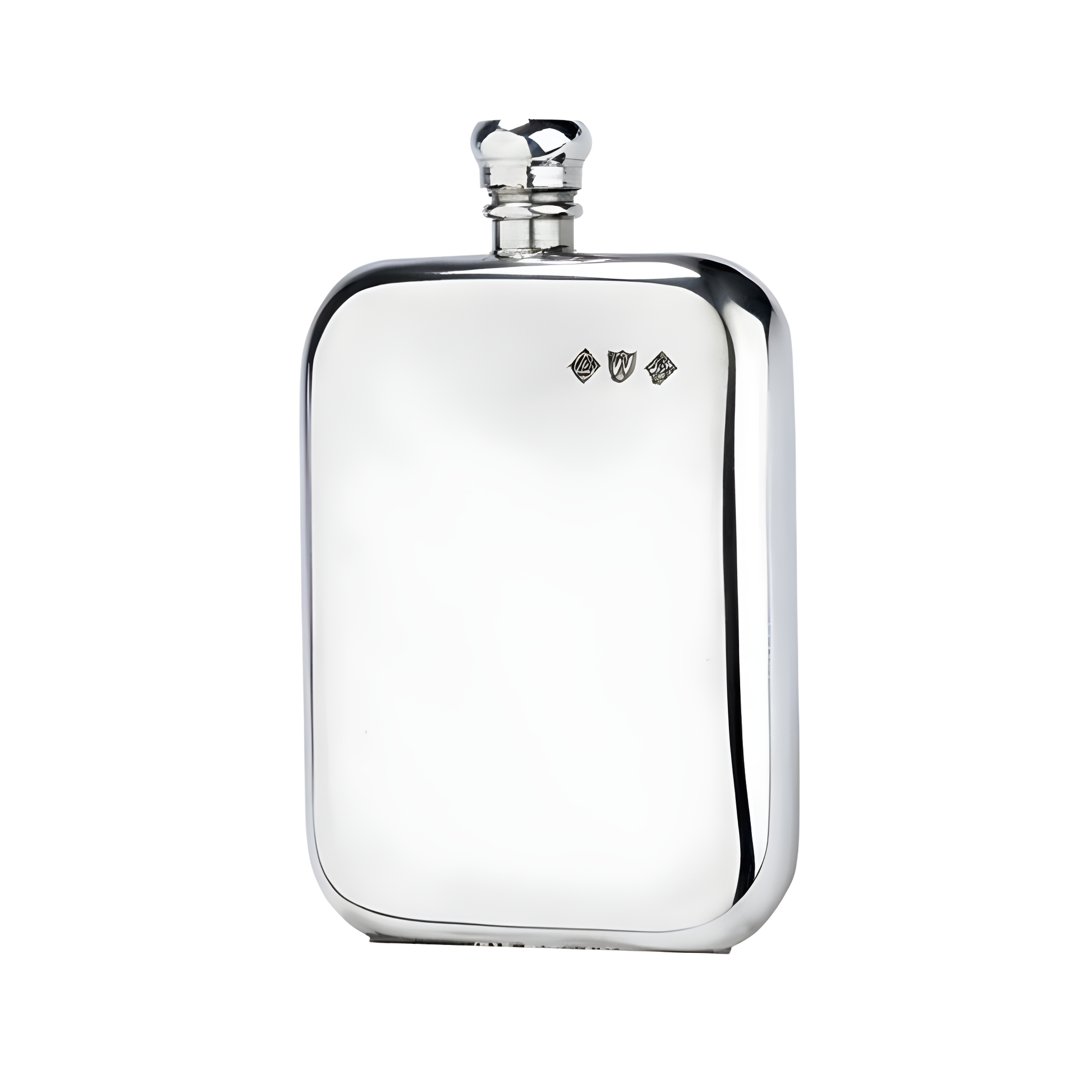8oz Victorian pewter hip flask with engraved square design and polished finish.