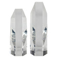 Two faceted clear crystal awards in different sizes on a white background.