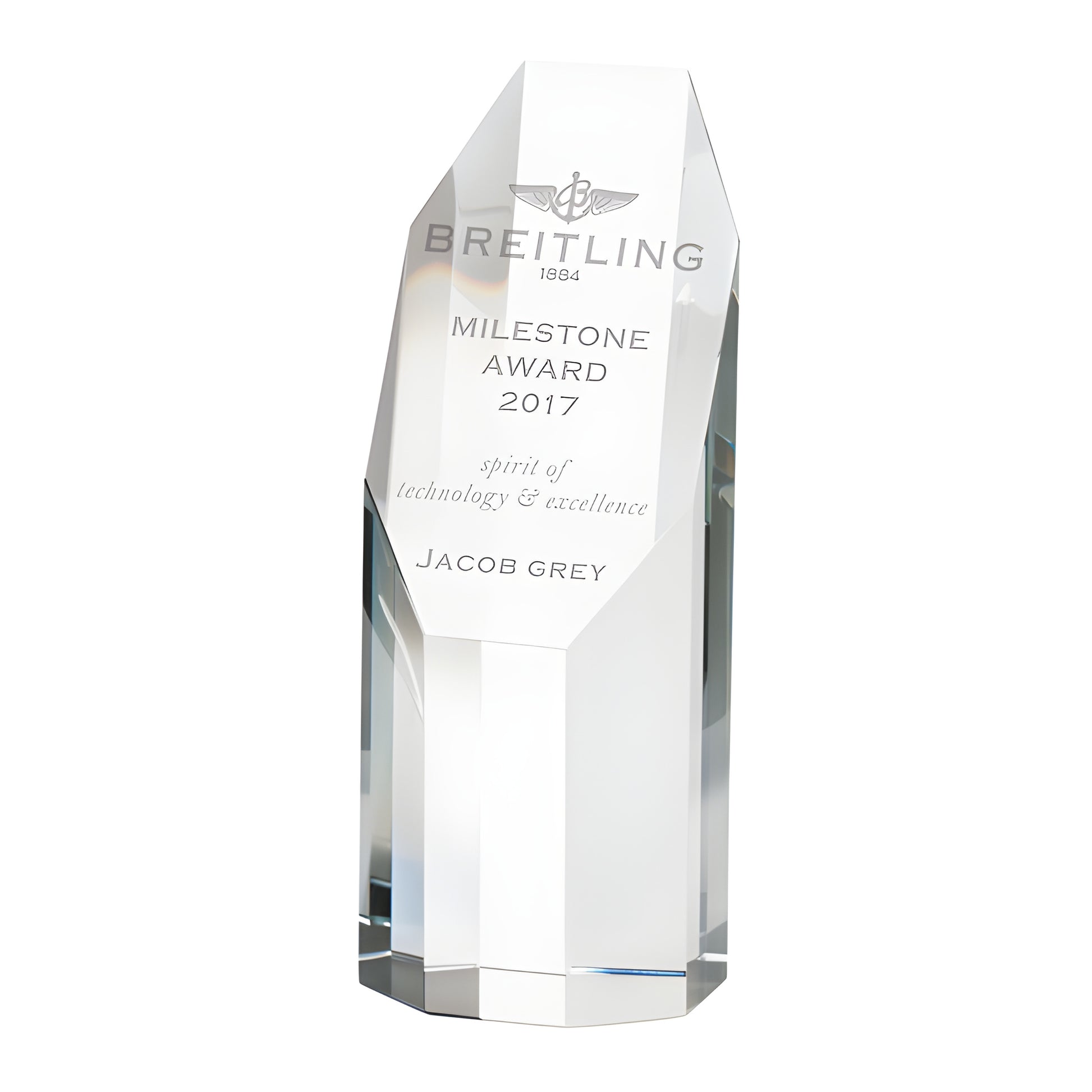 Breitling milestone award 2017 crystal glass trophy for Jacob Grey