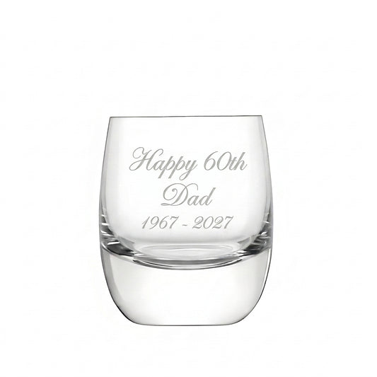Example engraving (birthday): "Happy 60th / Dad / 1967 - 2027" on the Bar Whisky Tumbler