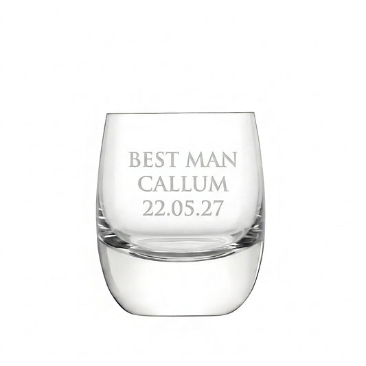 Example engraving (wedding party): "Best Man / Callum / 22.05.27" on the Bar Whisky Tumbler