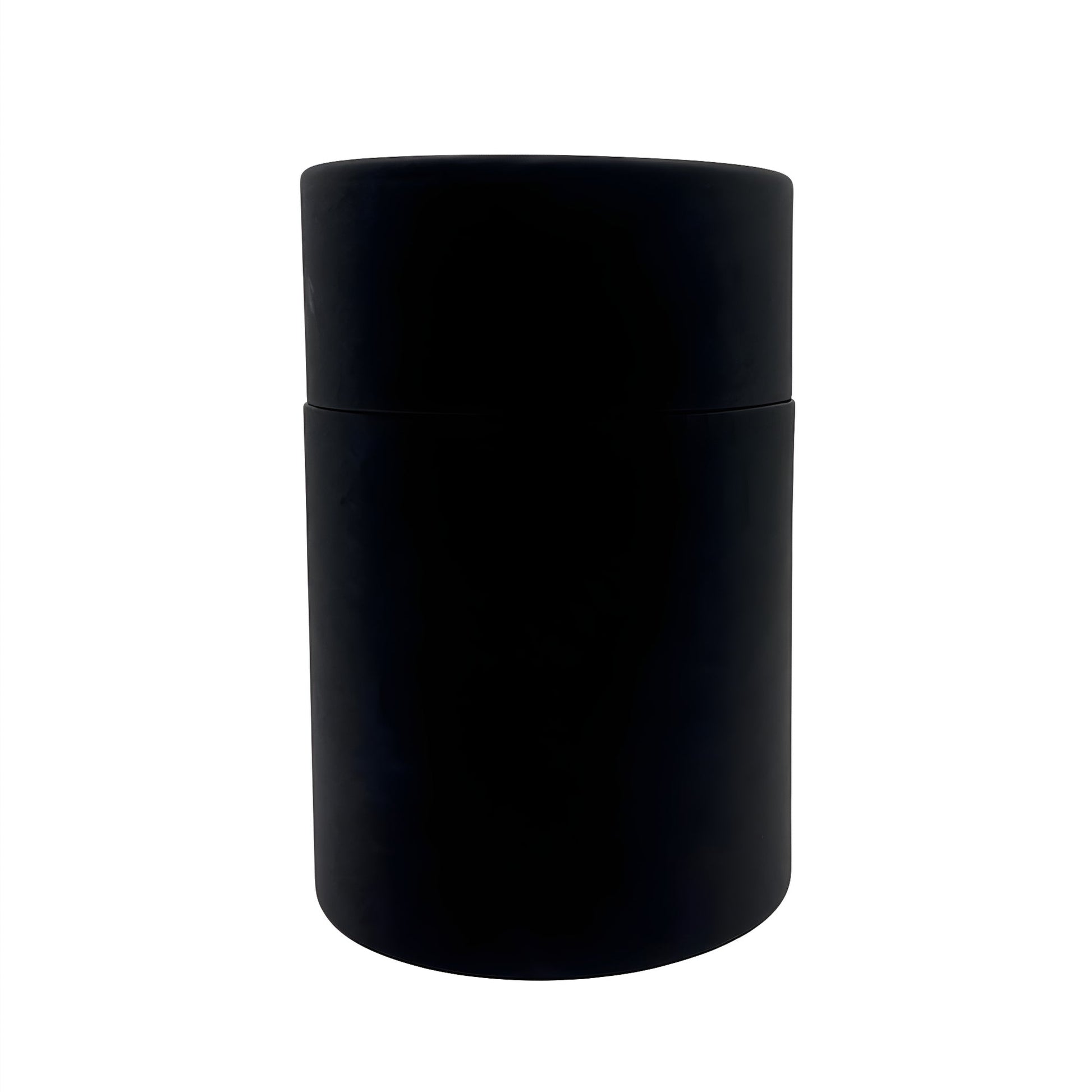 Large black cylinder box packaging for a tumbler on white background.