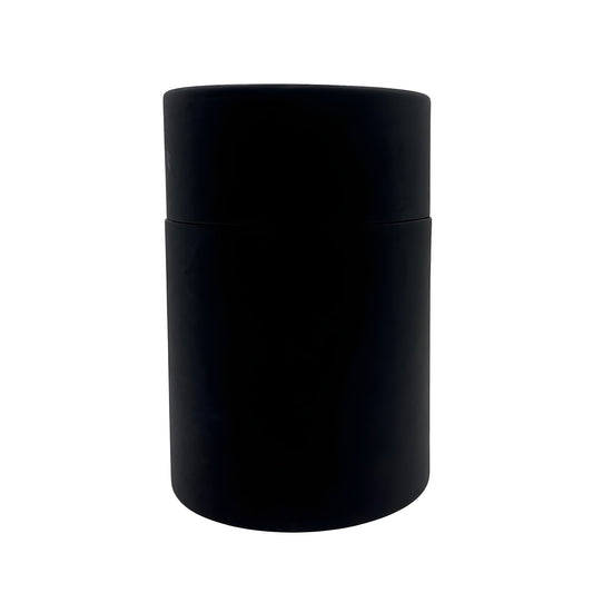 Large black cylinder box packaging for a tumbler on white background.