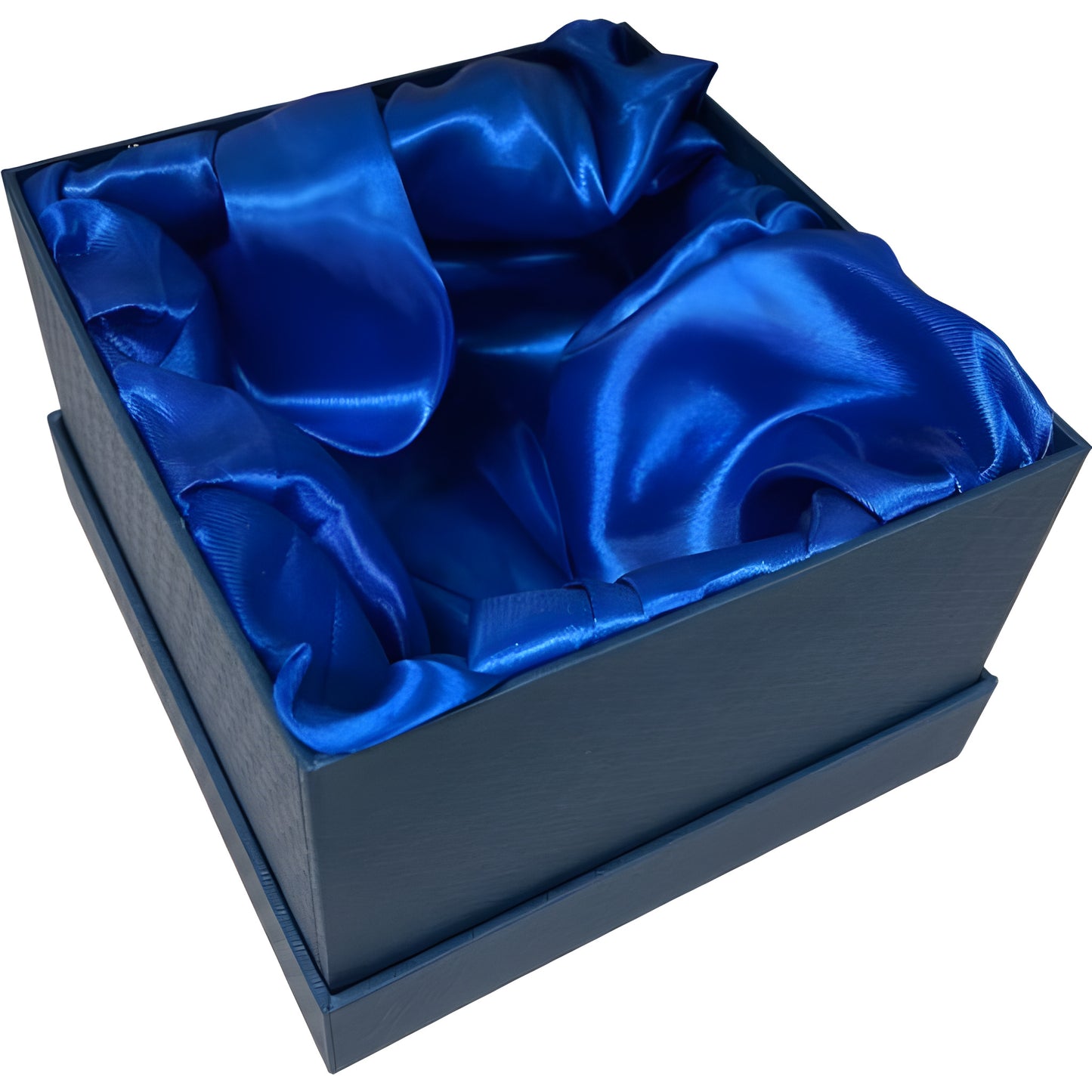 A blue gift box with luxurious silky lining for presenting tankards or keepsake gifts.