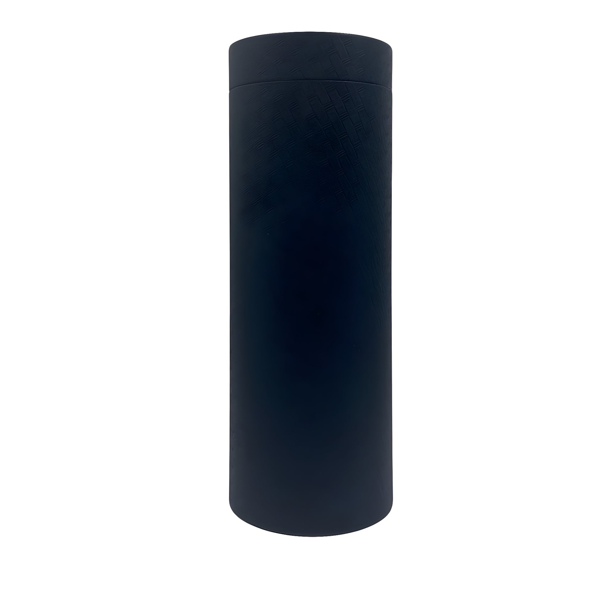 Dark blue cylindrical flute box for secure packaging.