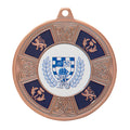 Bronze medal with Celtic design and crest emblem.