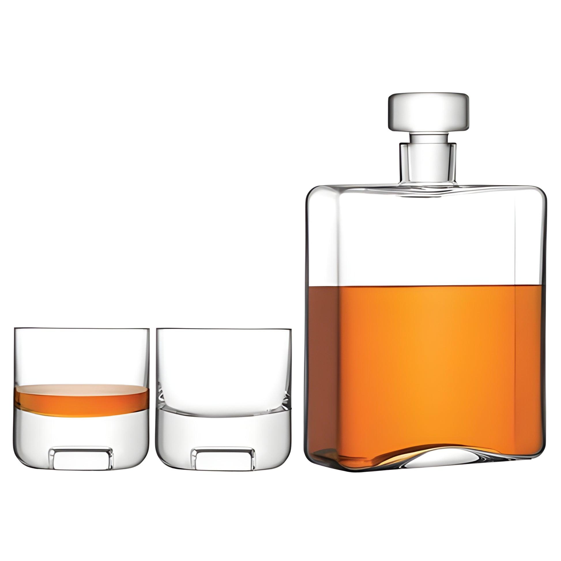 Modern cask decanter set with two glasses, suitable for whiskey or liqueur.