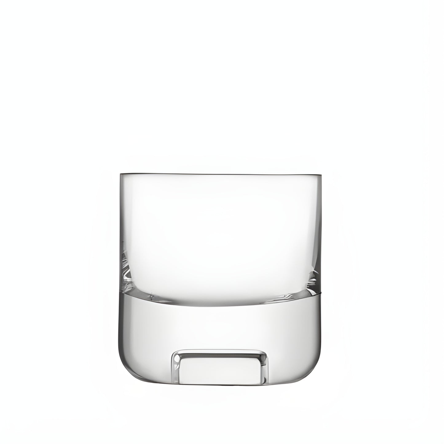 Clear crystal tumbler glass on white background, plain design.