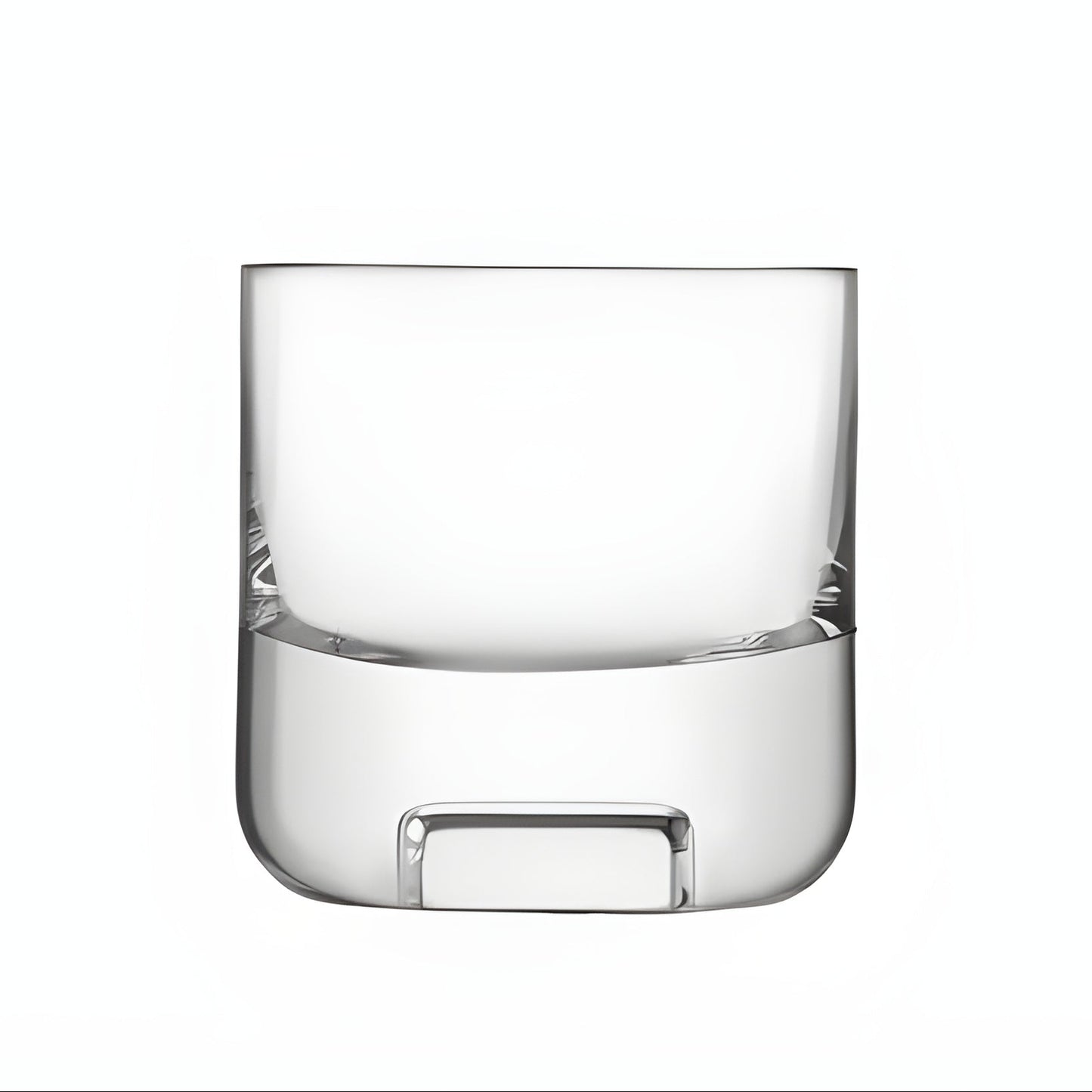 Clear crystal tumbler glass on white background, plain design.