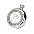 Example engraving (crest): "BALLOCH ESTATE / SHOOT 2027" on the Celtic Frame Round Hip Flask 6oz