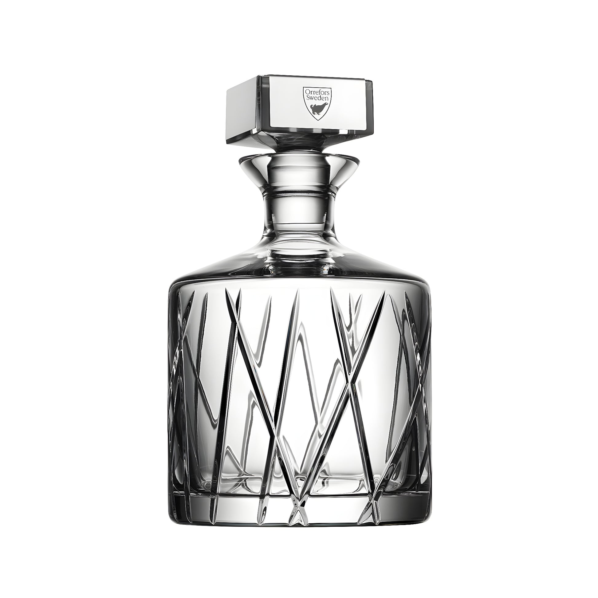 Orrefors crystal decanter with modern elegant design, 95cl capacity.