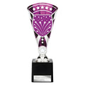 Silver and purple award trophy with star design and custom engraving plate.