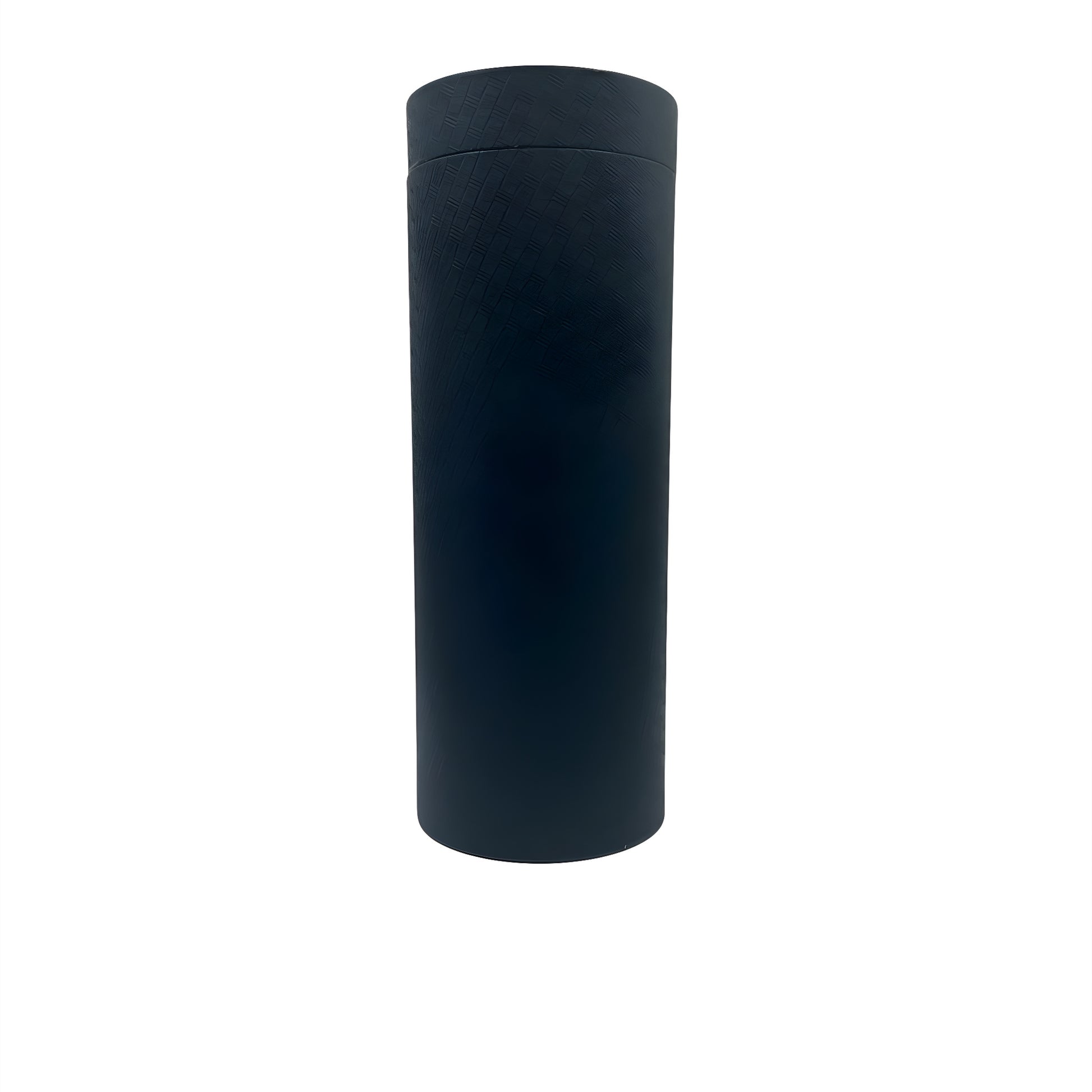 Black cylindrical wine gift box with textured paper surface.