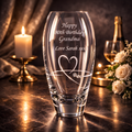 Engraved crystal vase with heart design and 'Happy 80th Birthday Grandma' inscription.