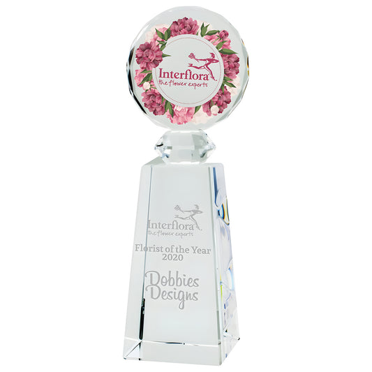 Interflora Florist of the Year 2020 personalized crystal award.