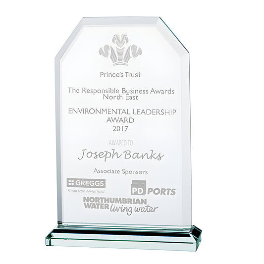 Jade glass award for 2017 Environmental Leadership from Prince's Trust