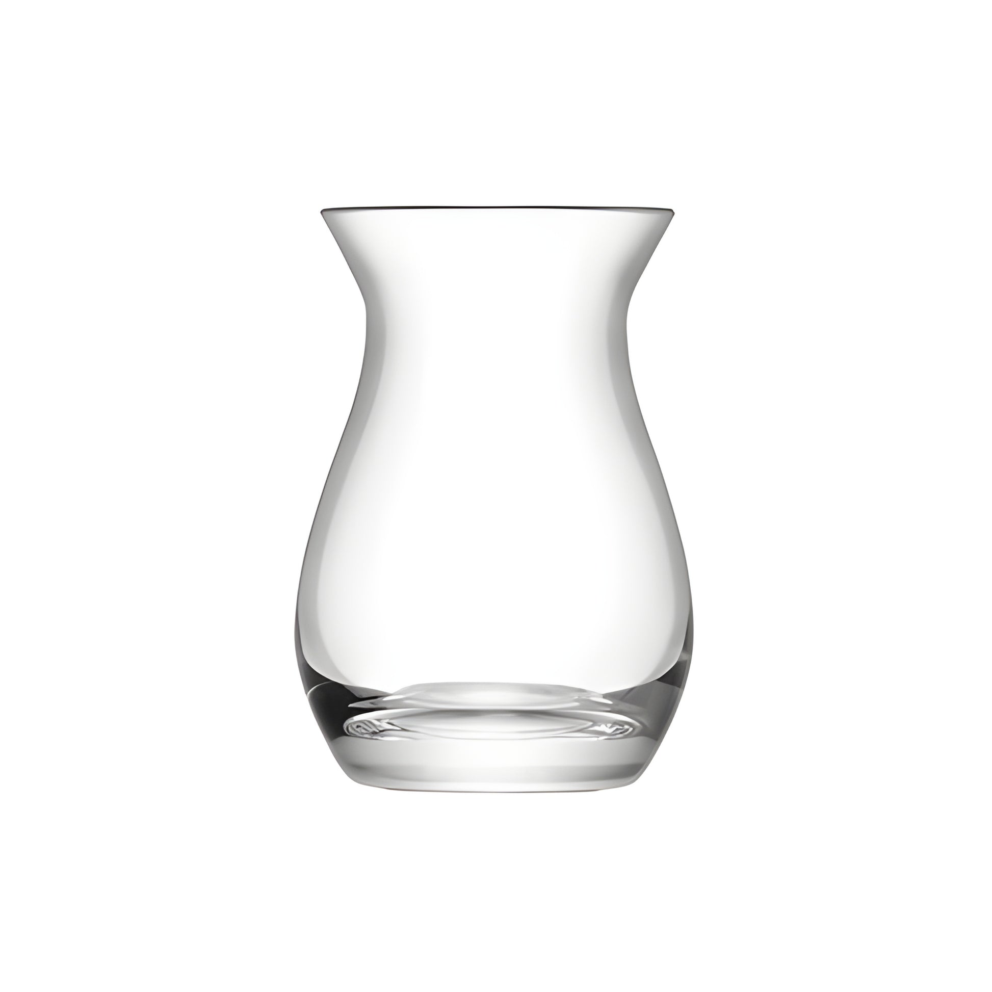 Clear glass vase with a simple, elegant design for flowers.