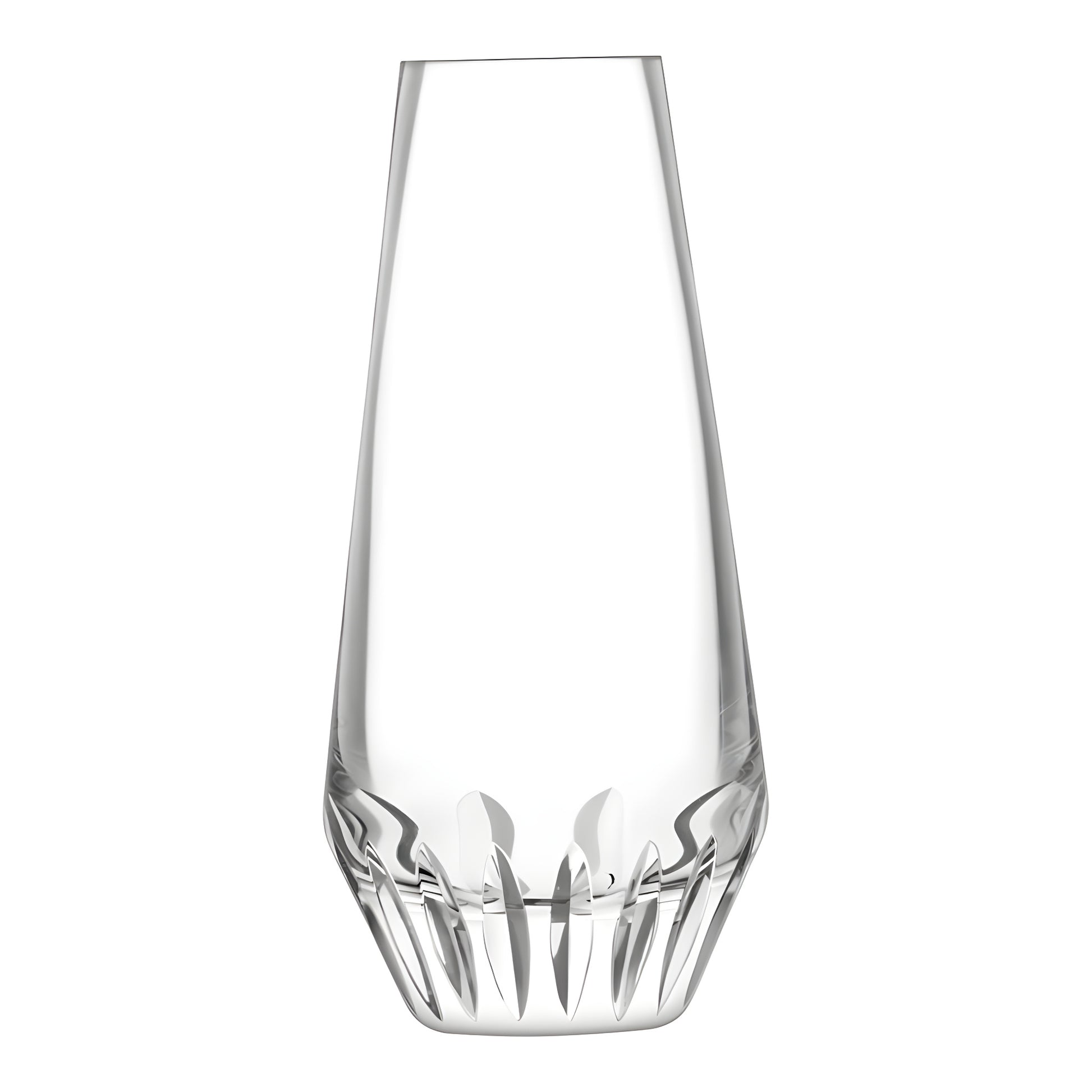 Clear crystal vase with modern design.