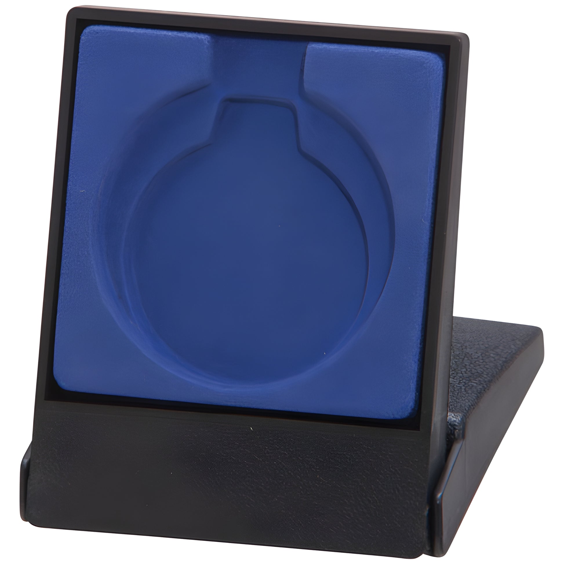 Blue medal display box holding 40-50mm circle medal, size 85x70x15mm.