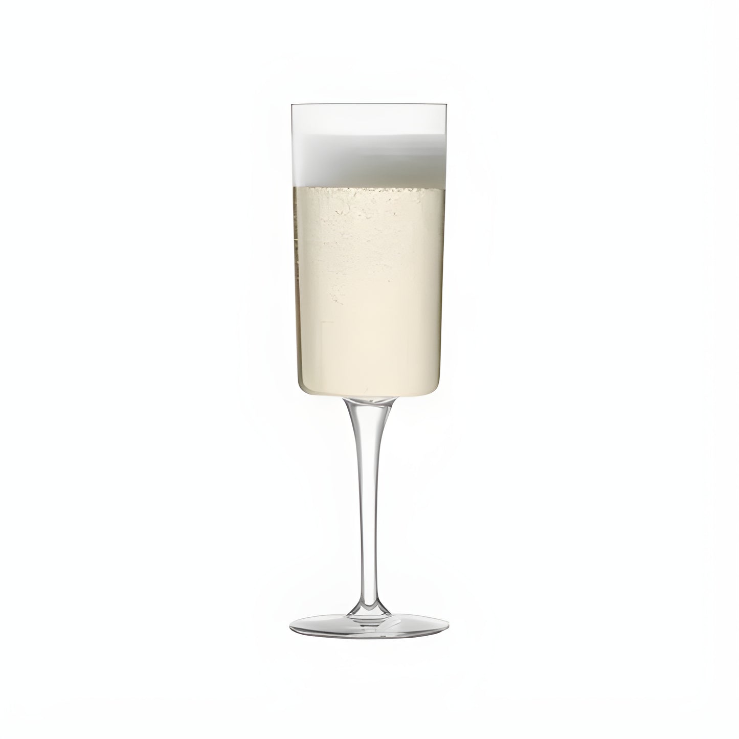 Clear 210 ml champagne flute filled with sparkling wine.