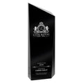 Custom engraved black glass award for president's club presented to Cherish Farley.