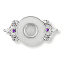 Glass quaich bowl with silver handles, Celtic design, and amethyst gems.