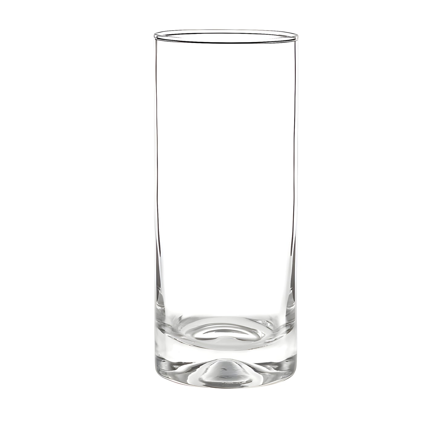 Tall clear hi-ball glass on white background