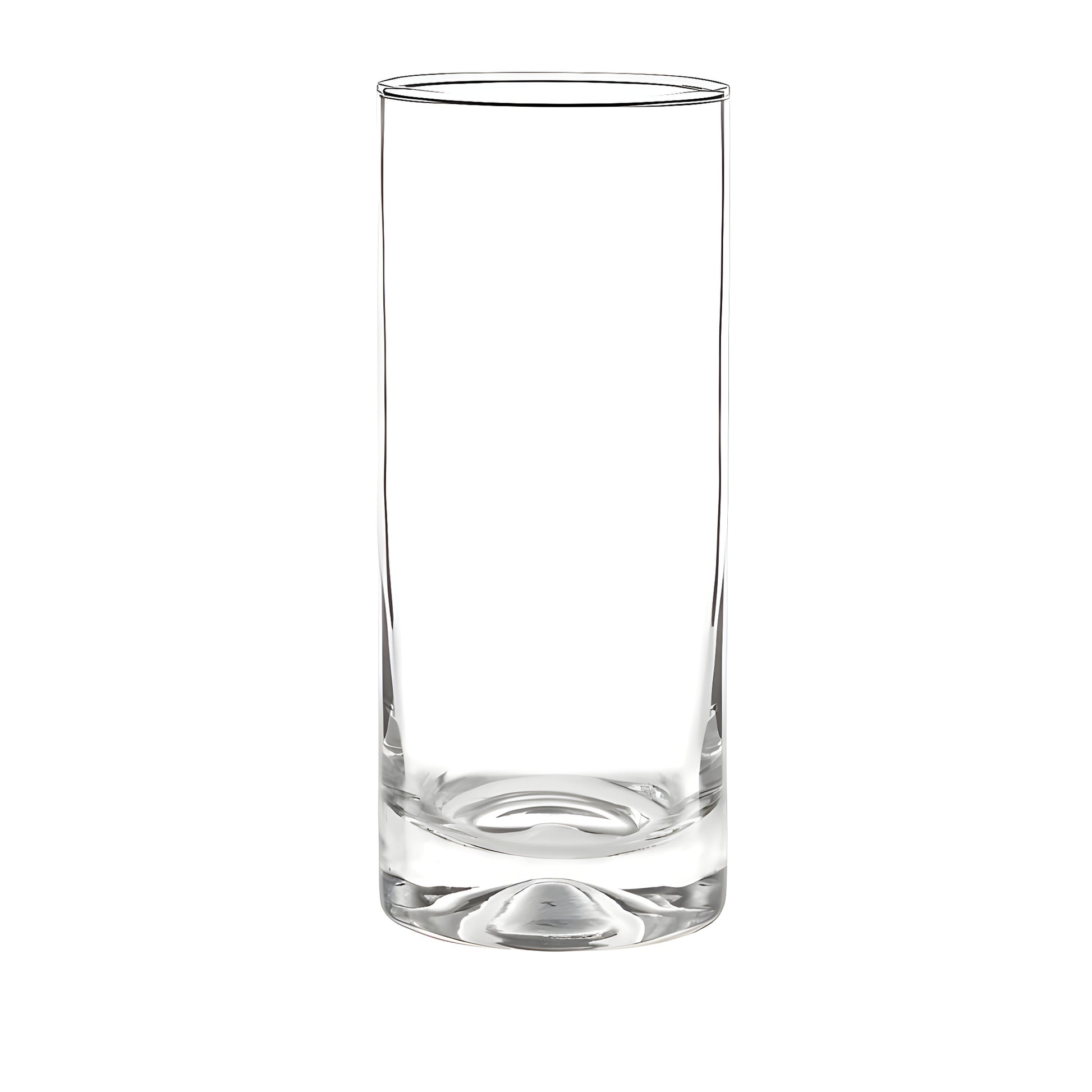 Tall clear hi-ball glass on white background