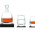 Islay whisky decanter set with glasses and water jug on wooden bases.