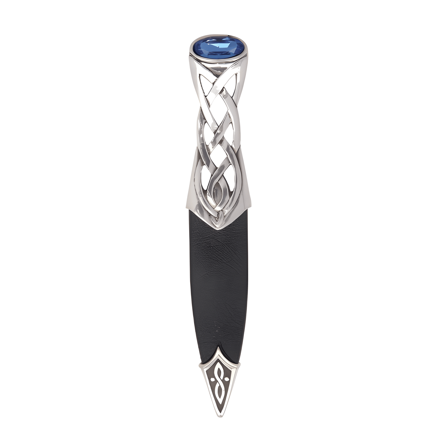 Scottish sgian dubh with blue stone top and Celtic design.